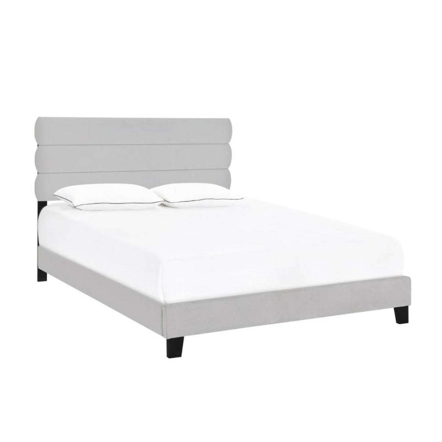 Bed * | Discounts Accentrics Home Queen One Box Velvet Slat Bed In Silver