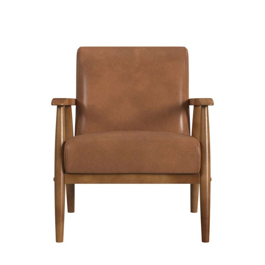 Chair * | Latest Accentrics Home Wood Frame Mid-Century Modern Accent Chair In Cognac Brown