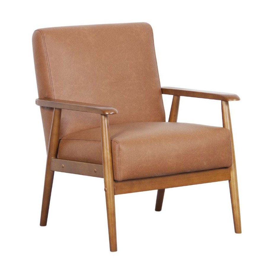 Chair * | Latest Accentrics Home Wood Frame Mid-Century Modern Accent Chair In Cognac Brown