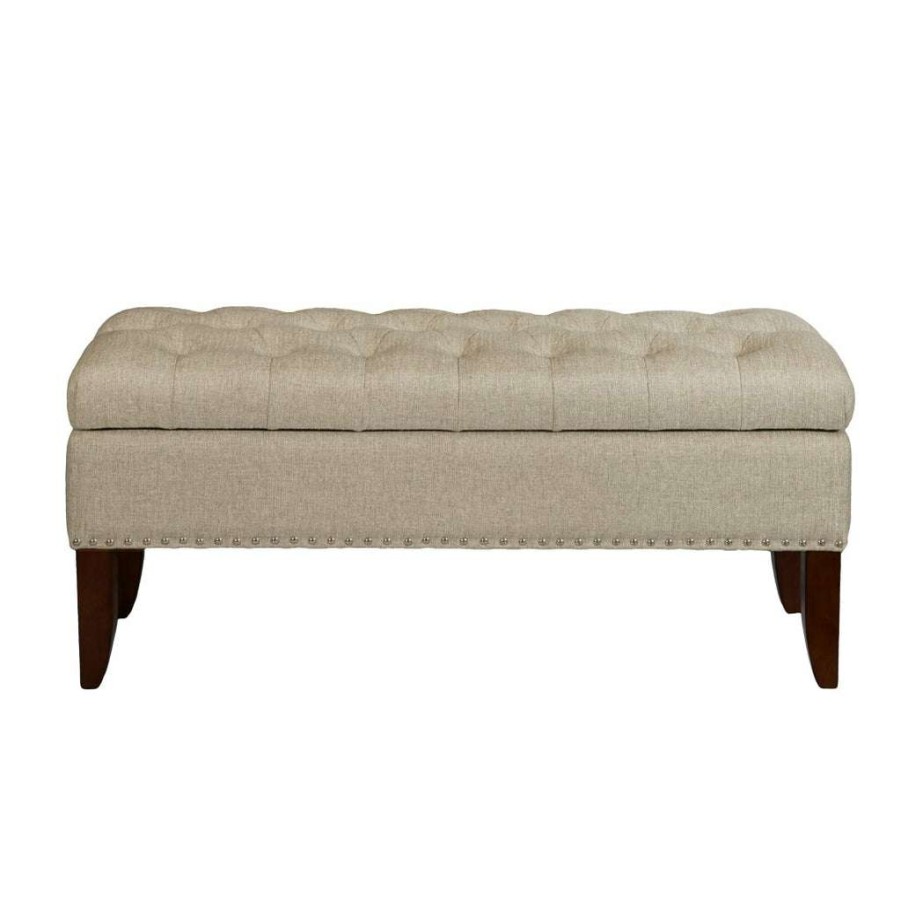 Bed * | Official Accentrics Home Hinged Top Button Tufted Storage Bed Bench In Soft Beige