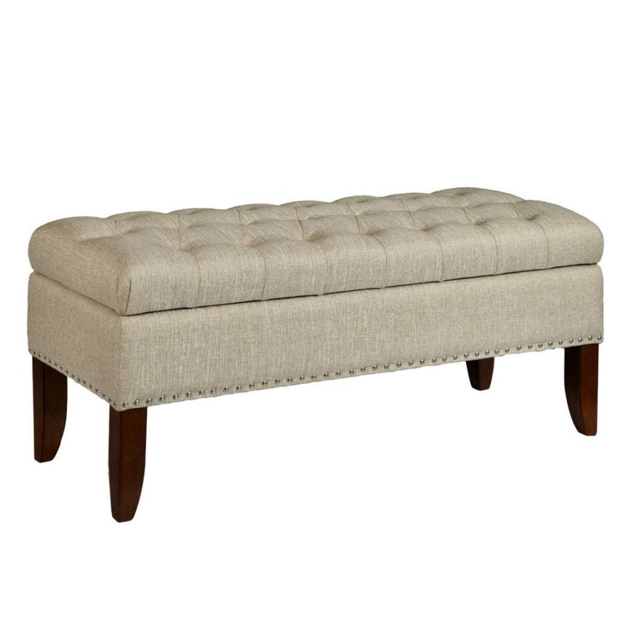 Bed * | Official Accentrics Home Hinged Top Button Tufted Storage Bed Bench In Soft Beige