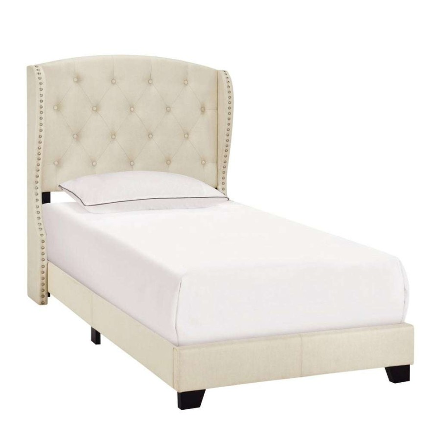 Bed * | Top Sellers Accentrics Home Twin Tufted Wing Bed In Linen