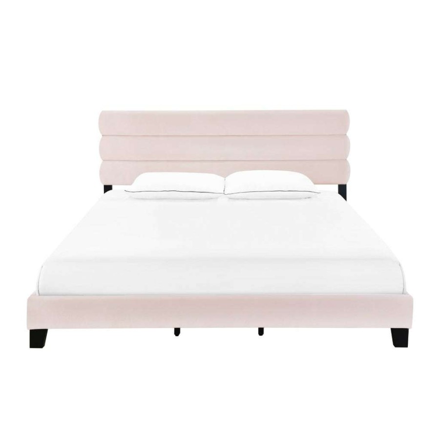 Bed * | Featured Accentrics Home King One Box Velvet Slat Bed In Blush