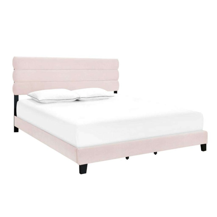 Bed * | Featured Accentrics Home King One Box Velvet Slat Bed In Blush