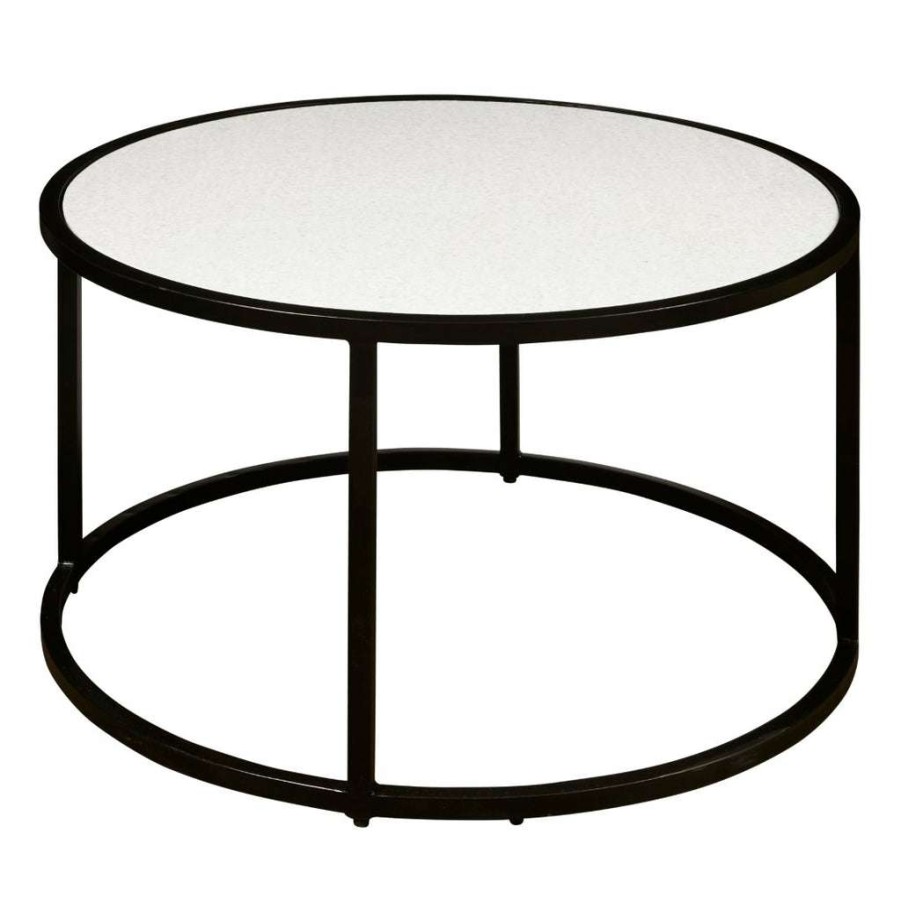 Table * | Outlet Accentrics Home 36 Round White Marble And Black Iron Cocktail Table