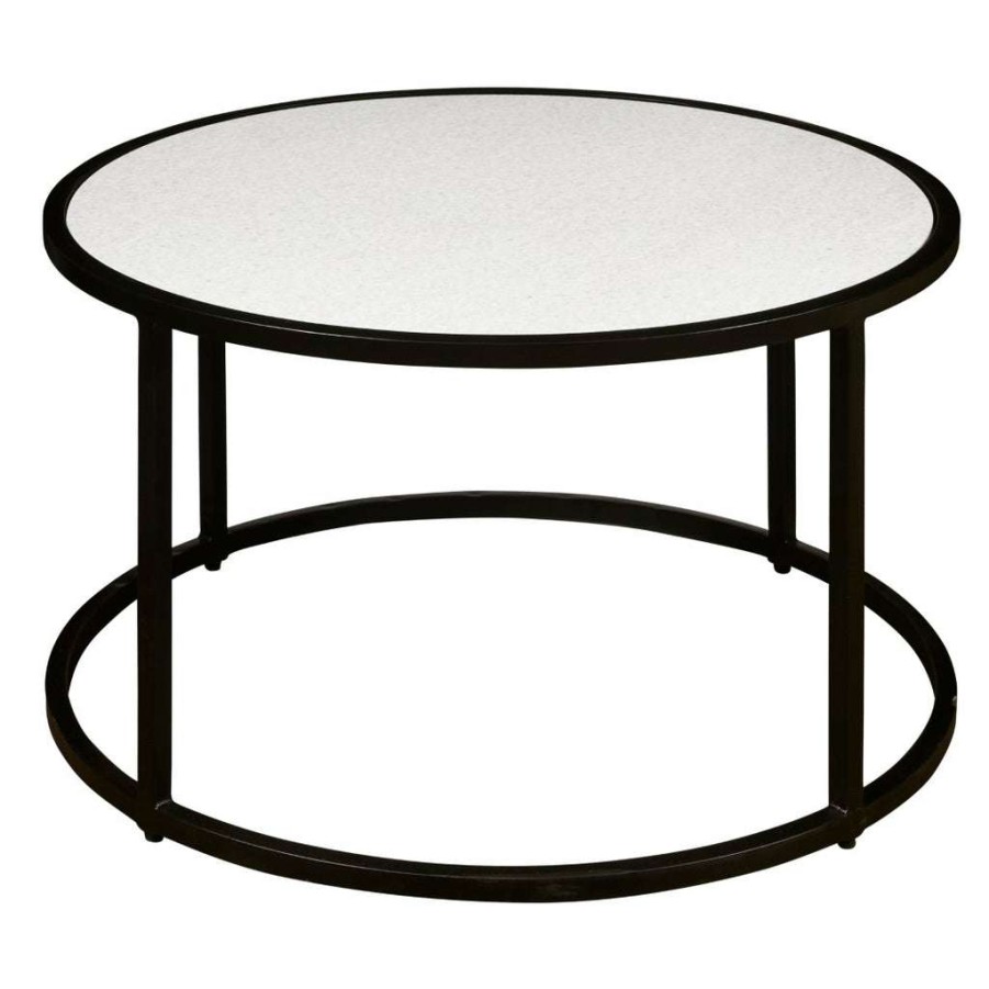 Table * | Outlet Accentrics Home 36 Round White Marble And Black Iron Cocktail Table