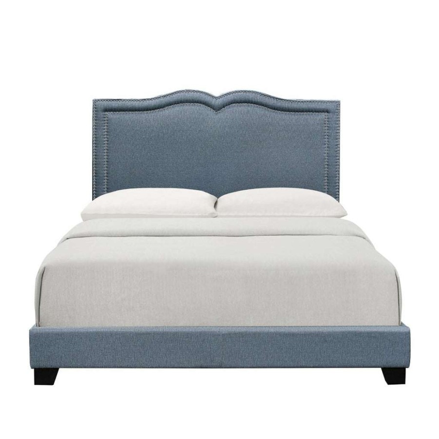 Bed * | Latest Accentrics Home Delft Blue Nail Head Trim Queen Bed