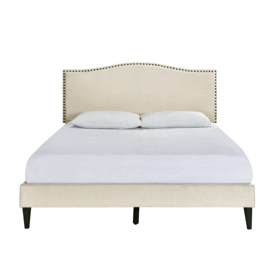 Bed * | Top Sell Accentrics Home Arched Back Upholstered Queen Platform Bed In Beige