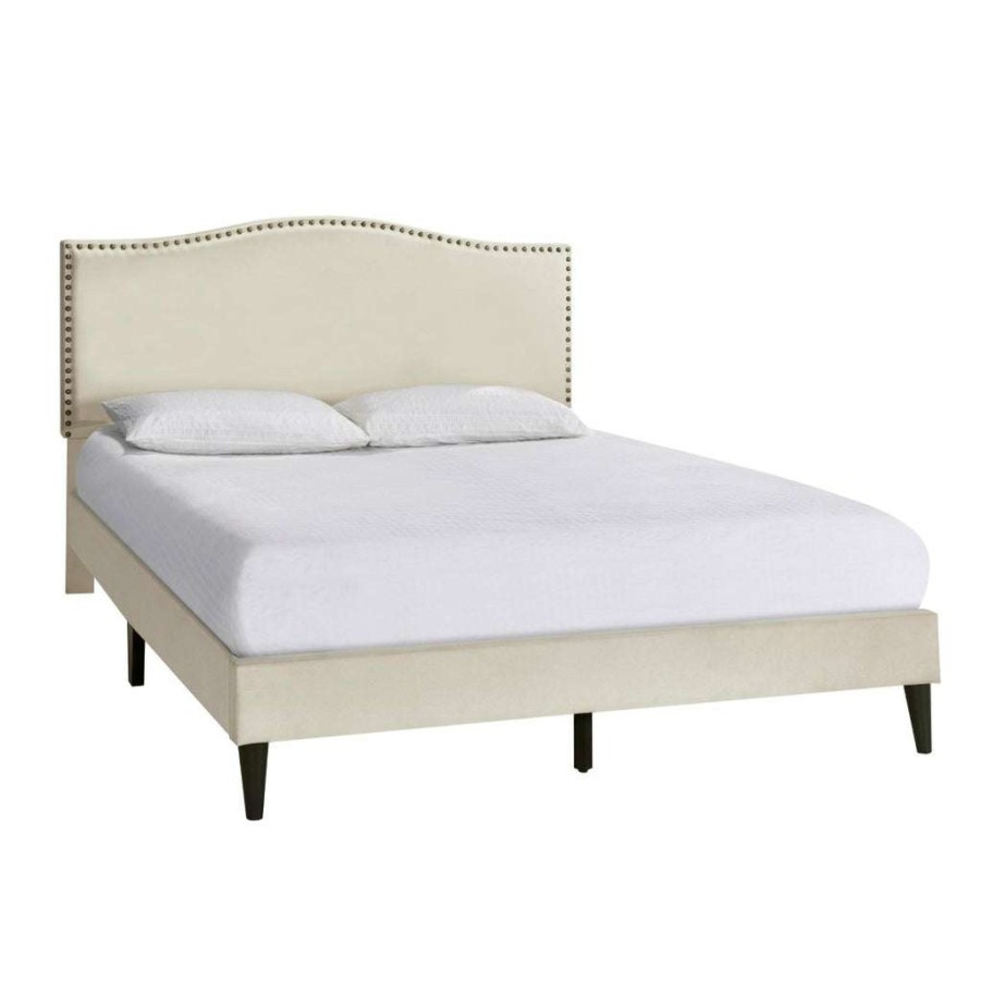 Bed * | Top Sell Accentrics Home Arched Back Upholstered Queen Platform Bed In Beige