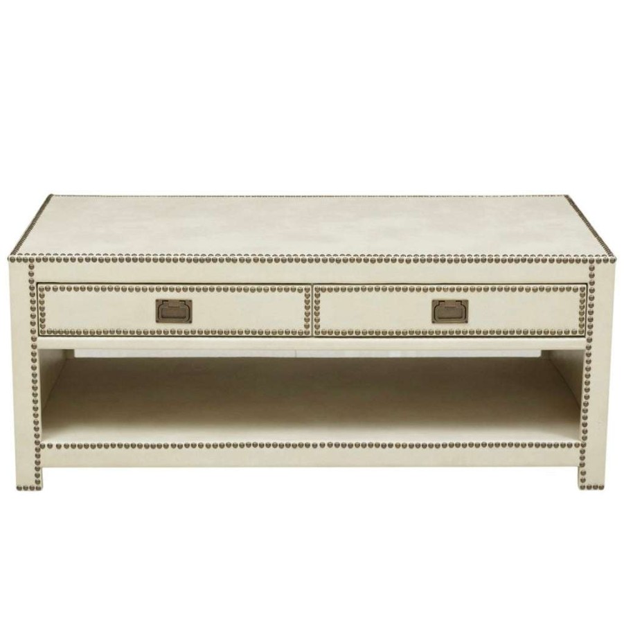 Table * | Online Accentrics Home Chester Ivory Faux Leather Wrapped Trunk Style Cocktail Table