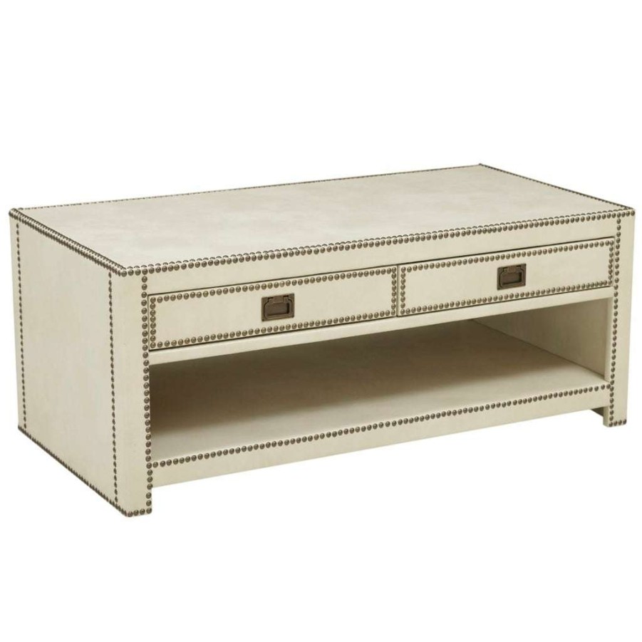 Table * | Online Accentrics Home Chester Ivory Faux Leather Wrapped Trunk Style Cocktail Table