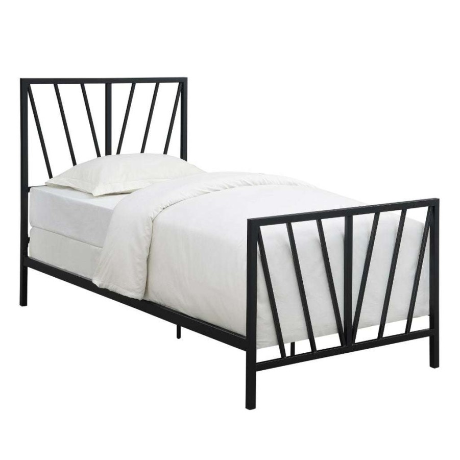 Bed * | Discount Accentrics Home Black Chevron Twin Metal Bed