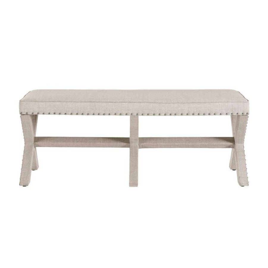 Bed * | Online Discount Accentrics Home Beige Upholstered 'X' Base Bed Bench