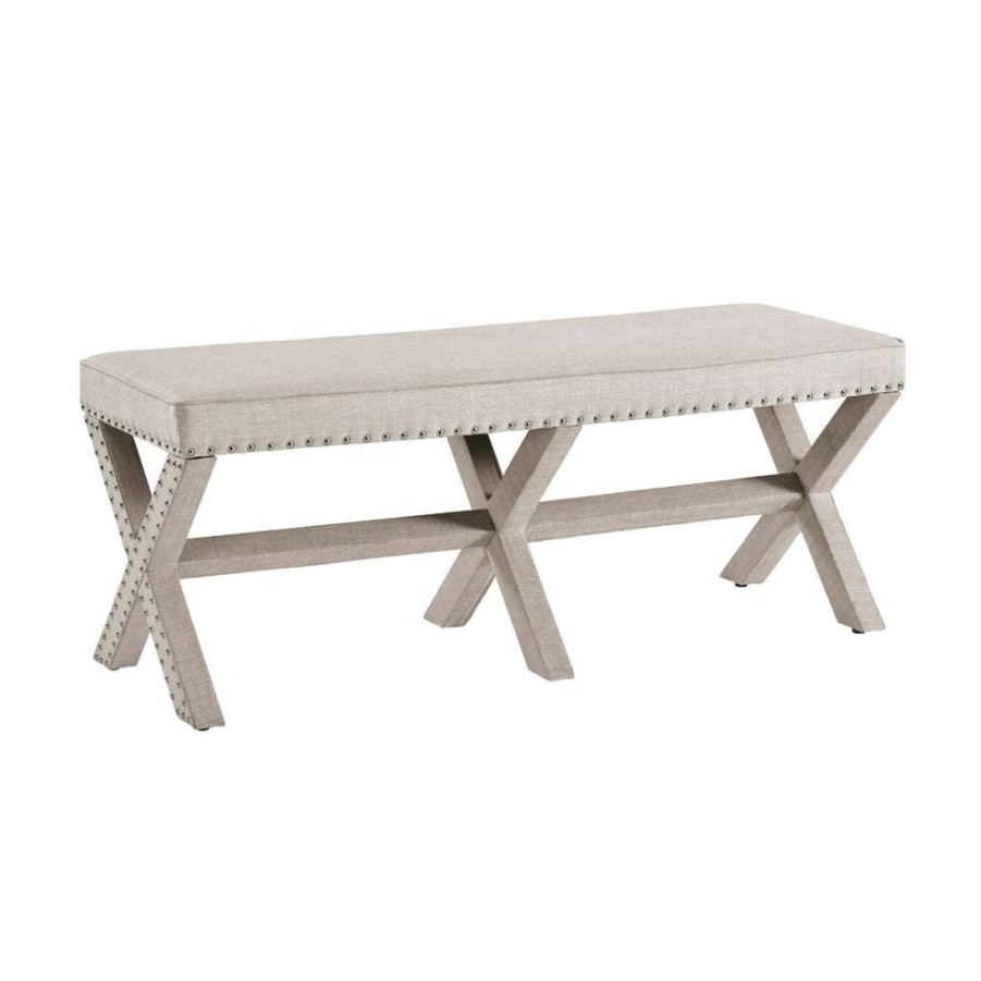 Bed * | Online Discount Accentrics Home Beige Upholstered 'X' Base Bed Bench