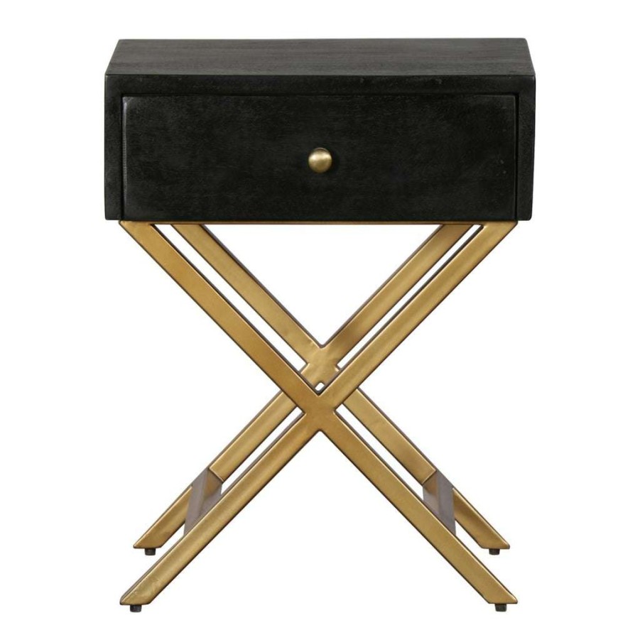 Table * | High Quality Accentrics Home Black & Brass Side Table With Drawer