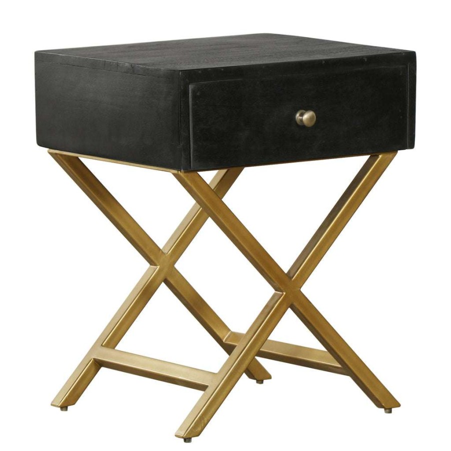 Table * | High Quality Accentrics Home Black & Brass Side Table With Drawer