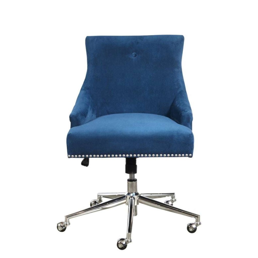 Chair * | Featured Accentrics Home Luxe Button Back Office Chair In Navy Blue Velvet