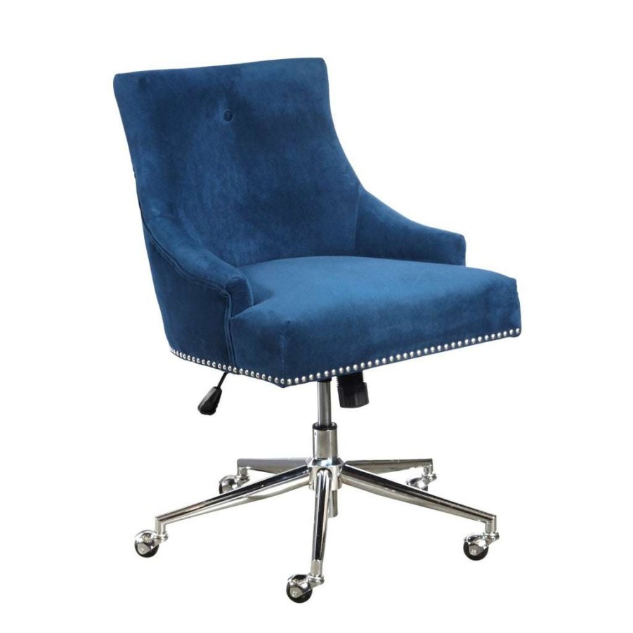 Chair * | Featured Accentrics Home Luxe Button Back Office Chair In Navy Blue Velvet