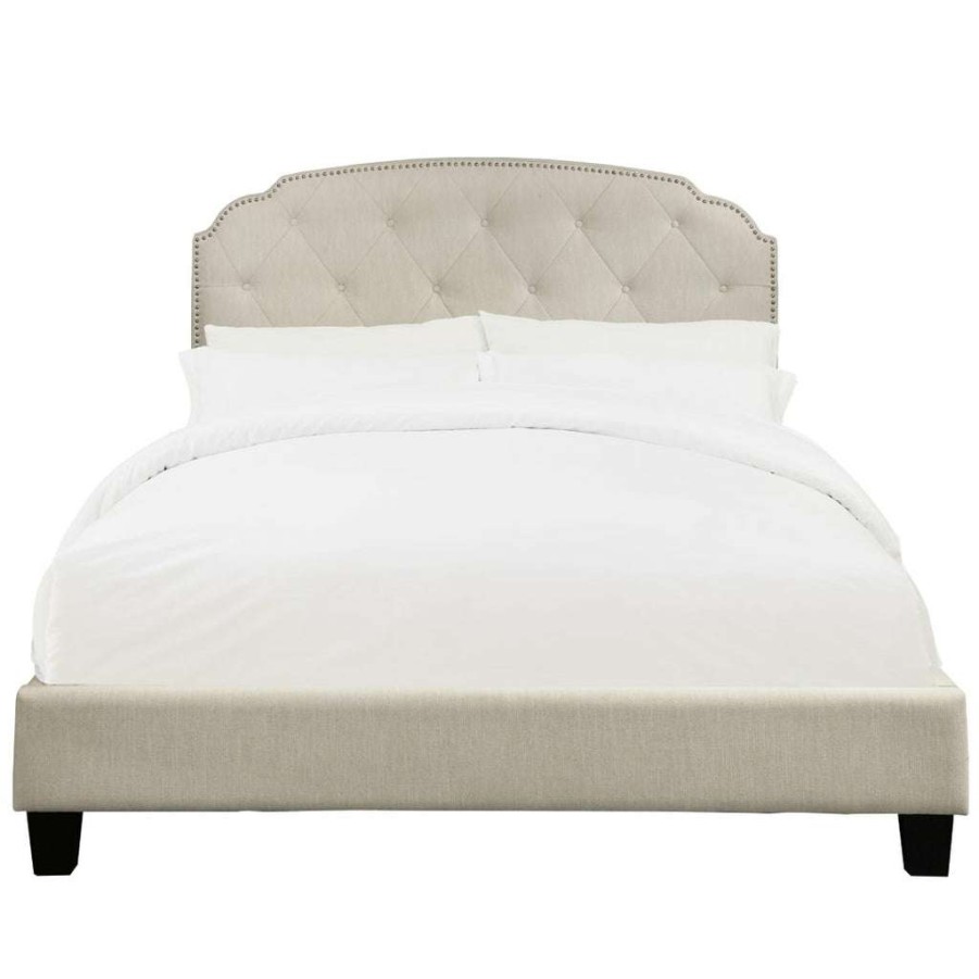 Bed * | High Quality Accentrics Home Tufted Upholstered Traditional King Bed In Linen Beige