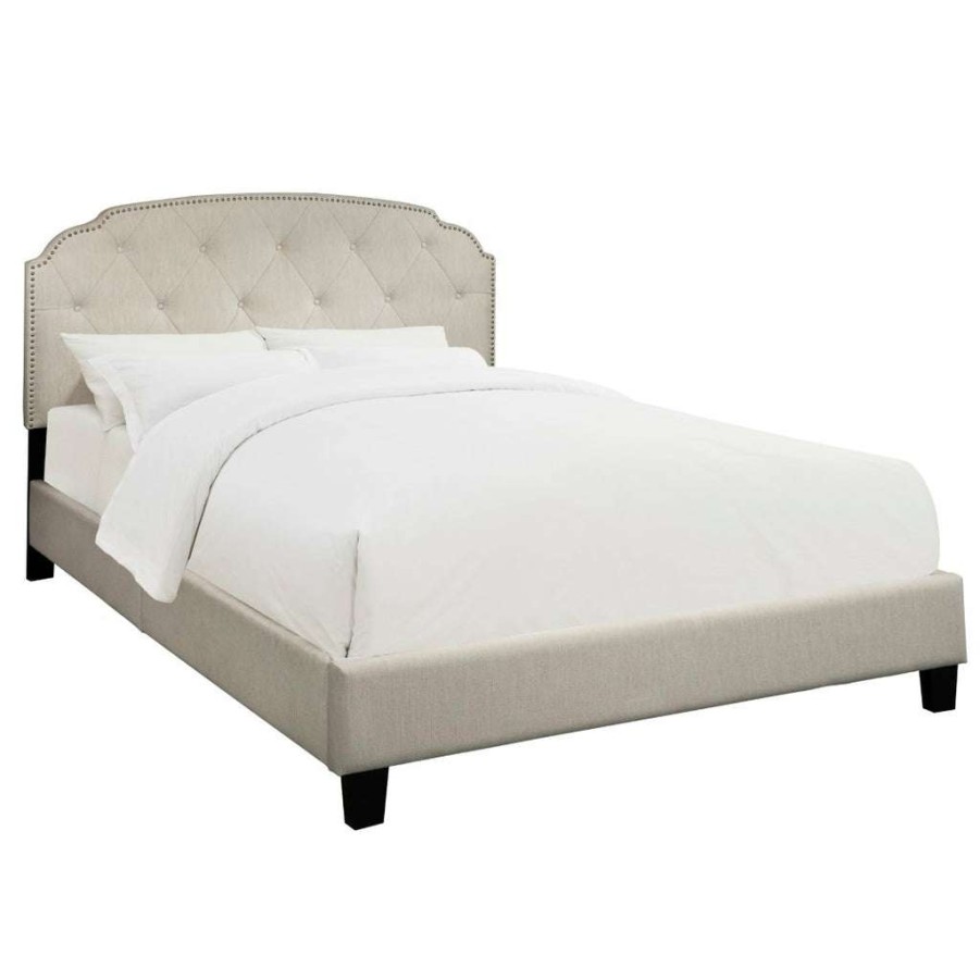 Bed * | High Quality Accentrics Home Tufted Upholstered Traditional King Bed In Linen Beige