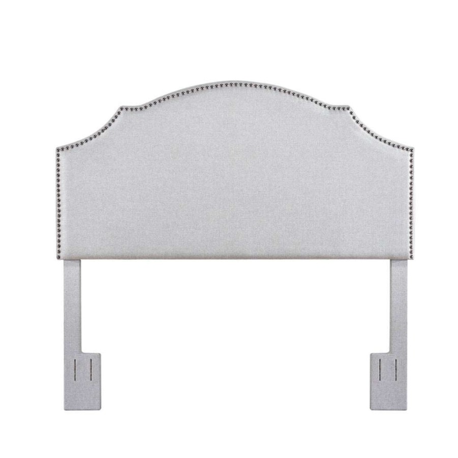 Headboard * | Featured Accentrics Home Nailhead Trim, Shaped King Or California King Upholstered Headboard In Light Gray