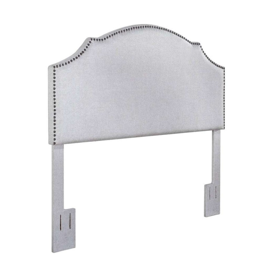 Headboard * | Featured Accentrics Home Nailhead Trim, Shaped King Or California King Upholstered Headboard In Light Gray