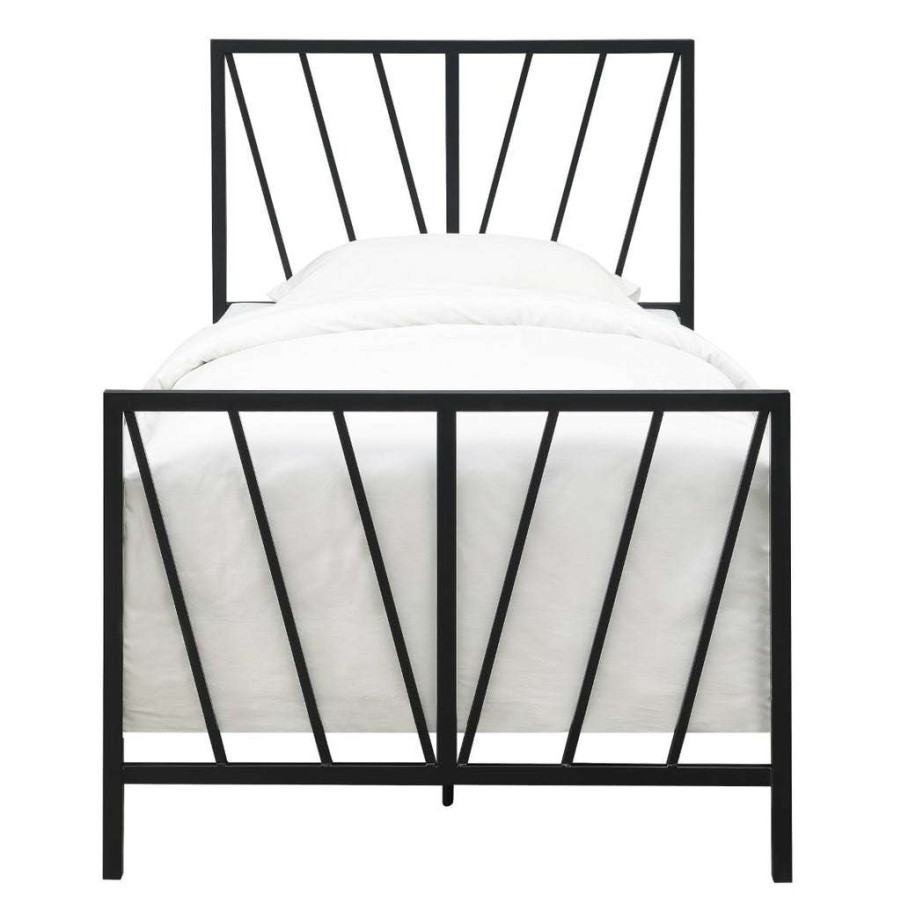 Bed * | Hot Sale Accentrics Home Black Chevron Twin Metal Bed