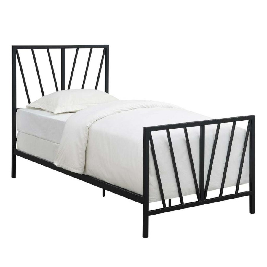 Bed * | Hot Sale Accentrics Home Black Chevron Twin Metal Bed