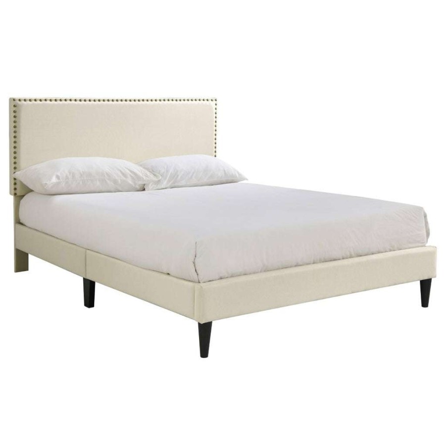 Bed * | Online Discount Accentrics Home Nailhead Trim Upholstered Full-Sized Platform Bed In Beige