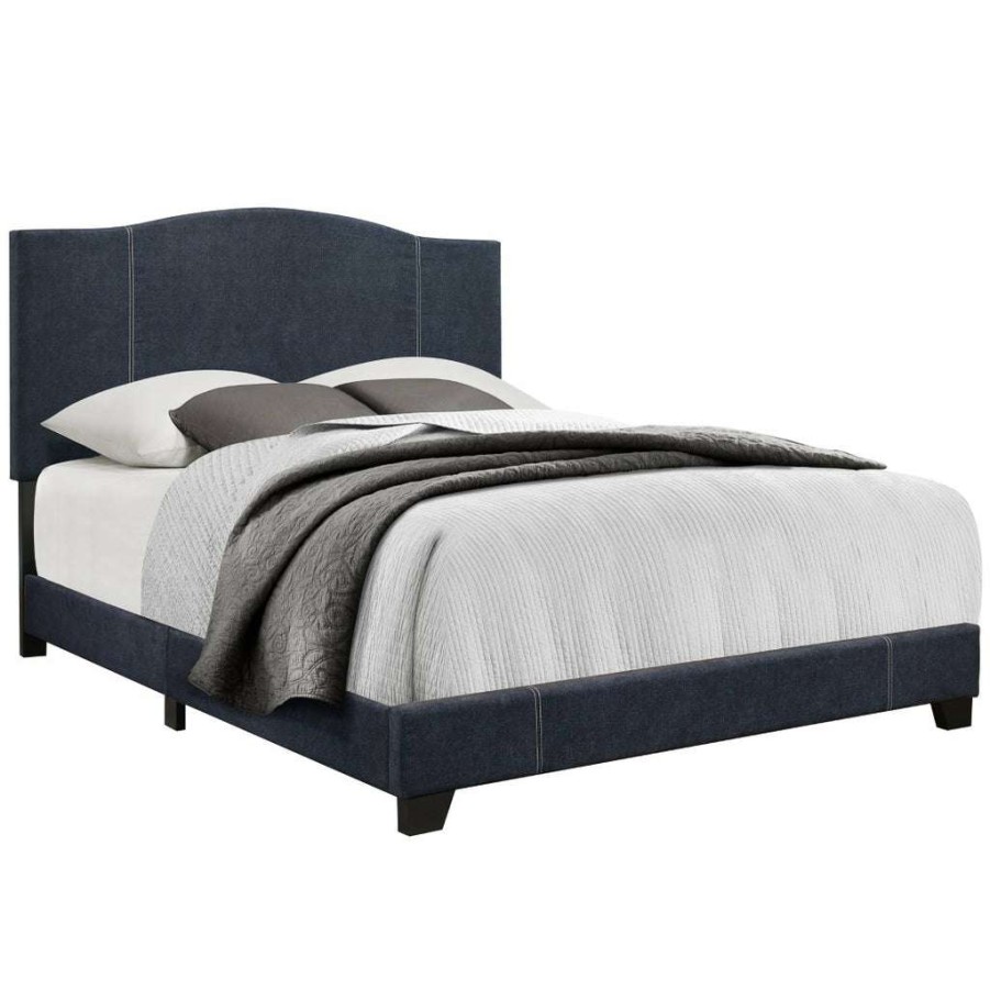 Bed * | Discounts Accentrics Home Queen All-In-One Modified Camel Back Upholstered Bed In Denim Vintage