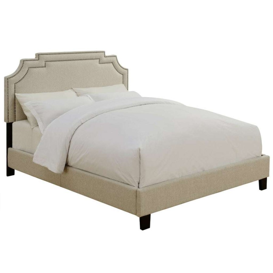 Bed * | Top Sellers Accentrics Home Nailhead Marquee Upholstered Full Bed In Beige Linen