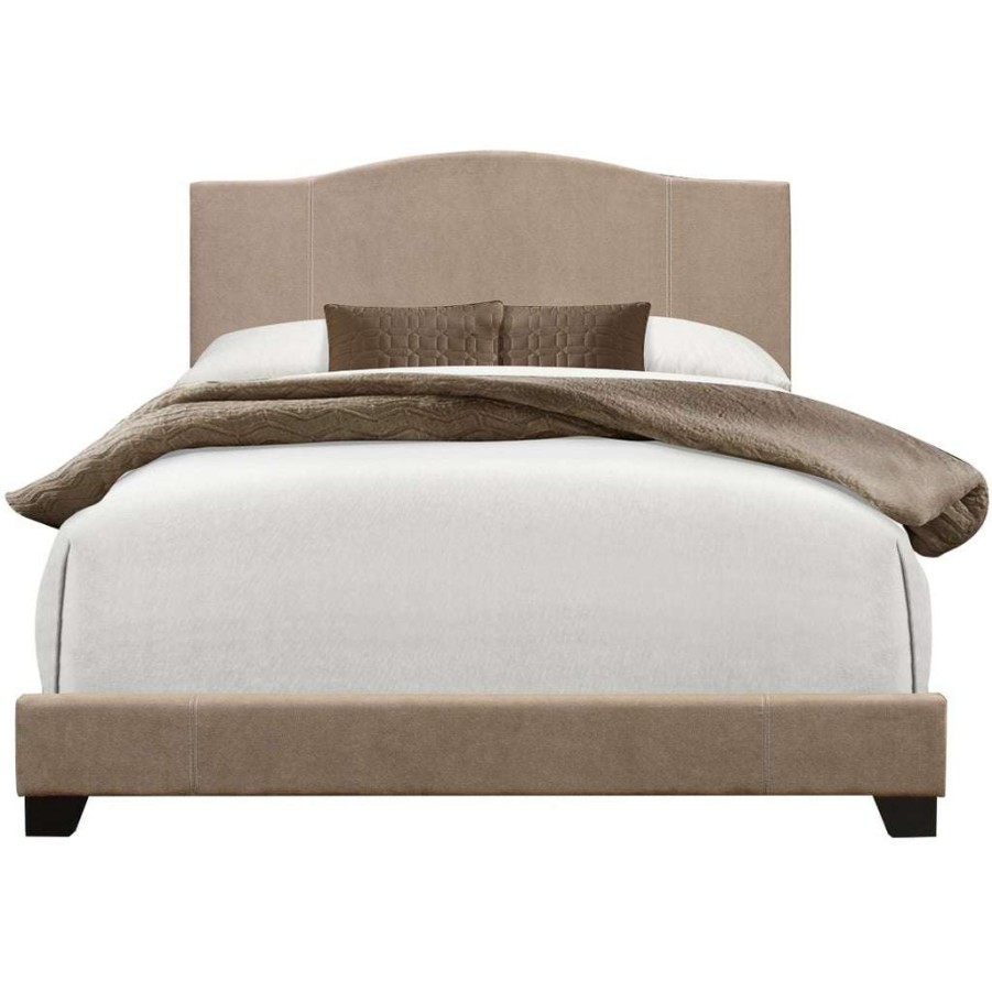 Bed * | Hot Sale Accentrics Home Queen All-In-One Modified Camel Back Upholstered Bed In Denim Sand