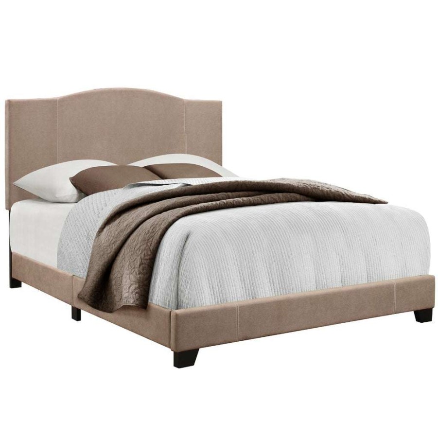 Bed * | Hot Sale Accentrics Home Queen All-In-One Modified Camel Back Upholstered Bed In Denim Sand