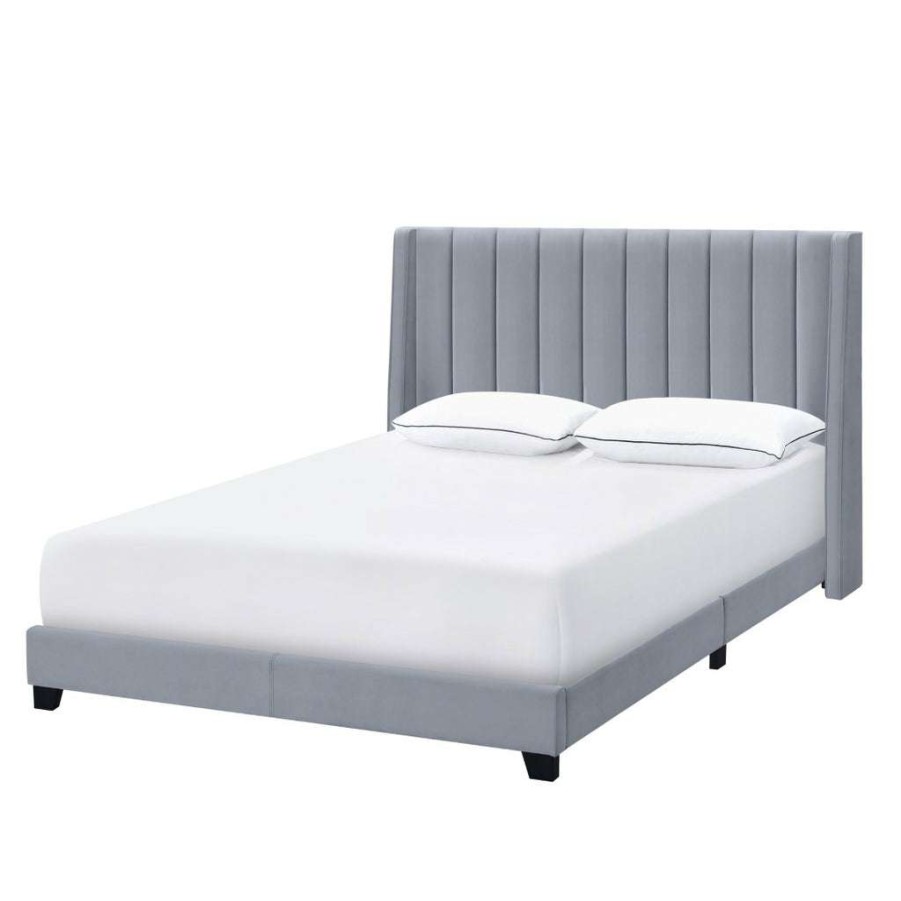 Bed * | Official Accentrics Home Upholstered Channeled Shelter King Bed In Dove Gray