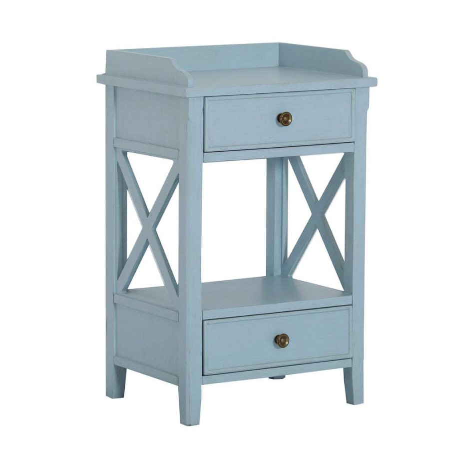 Table * | Best Sellers Accentrics Home Two Drawer X Side End Table In Sky Blue