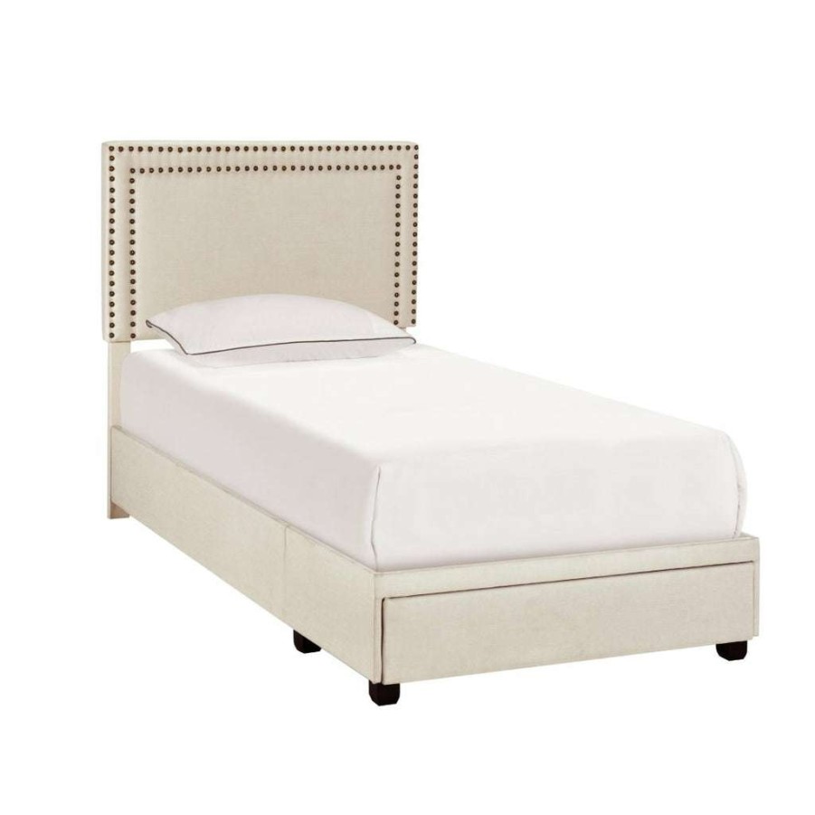 Bed * | Discount Accentrics Home Twin Nail Trim Storage Bed In Linen