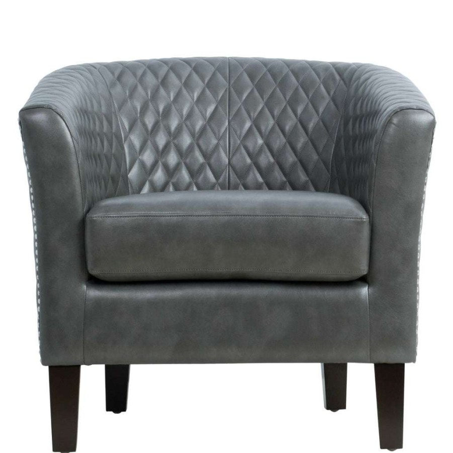 Chair * | Excellent Quality Accentrics Home Upholstered Quiltback Barrel Accent Chair In Stormy Gray