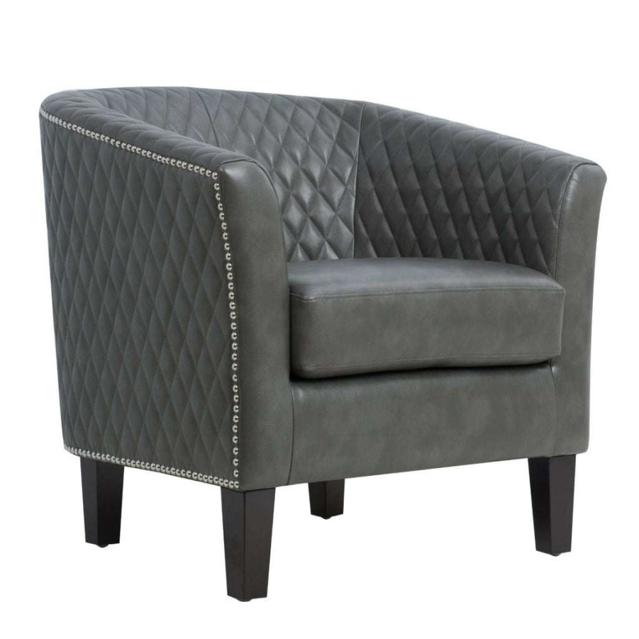 Chair * | Excellent Quality Accentrics Home Upholstered Quiltback Barrel Accent Chair In Stormy Gray