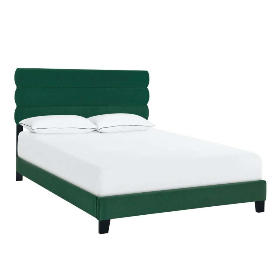 Bed * | Top Sell Accentrics Home Queen One Box Velvet Slat Bed In Emerald