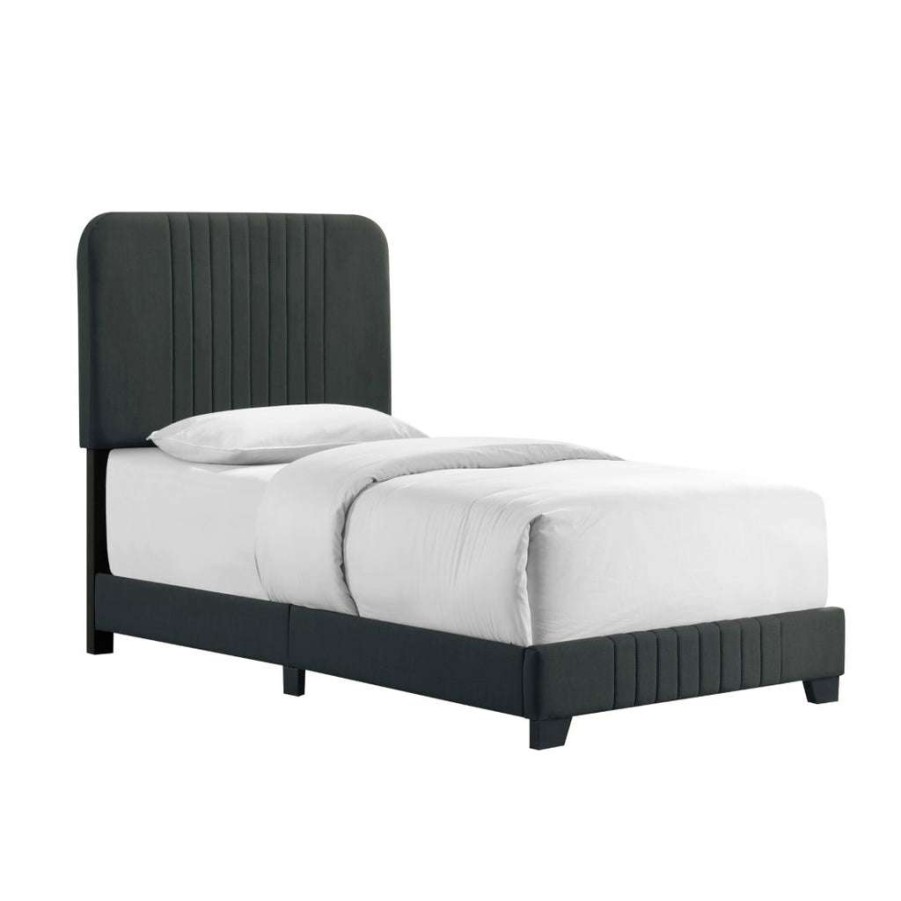 Bed * | High Quality Accentrics Home Mid Century Channeled Twin Upholsted Bed In Steel Gray